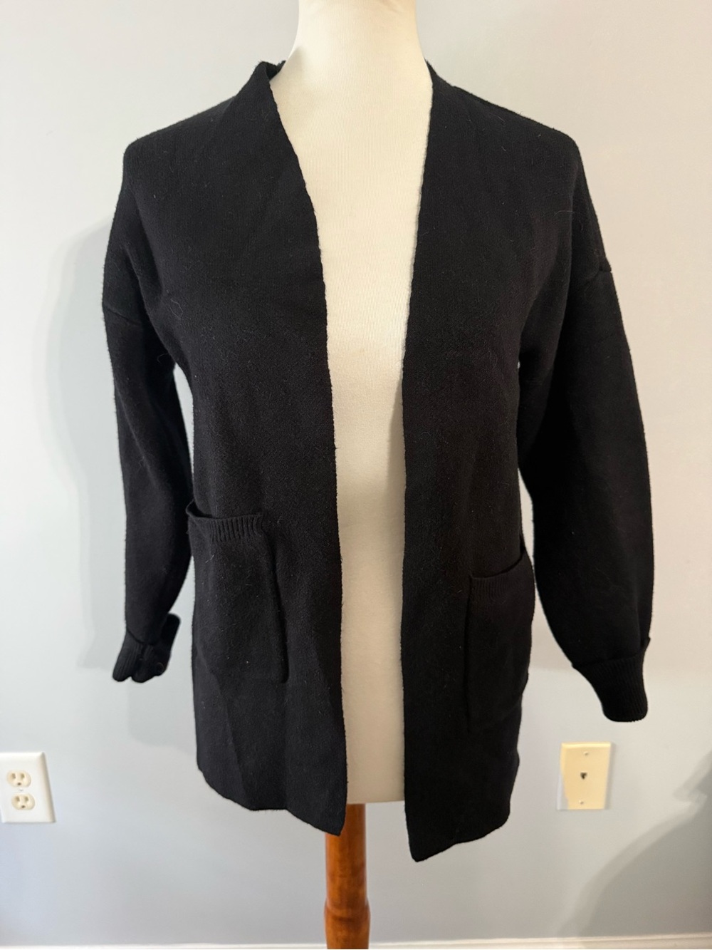 Classic Open-Front Black Cardigan